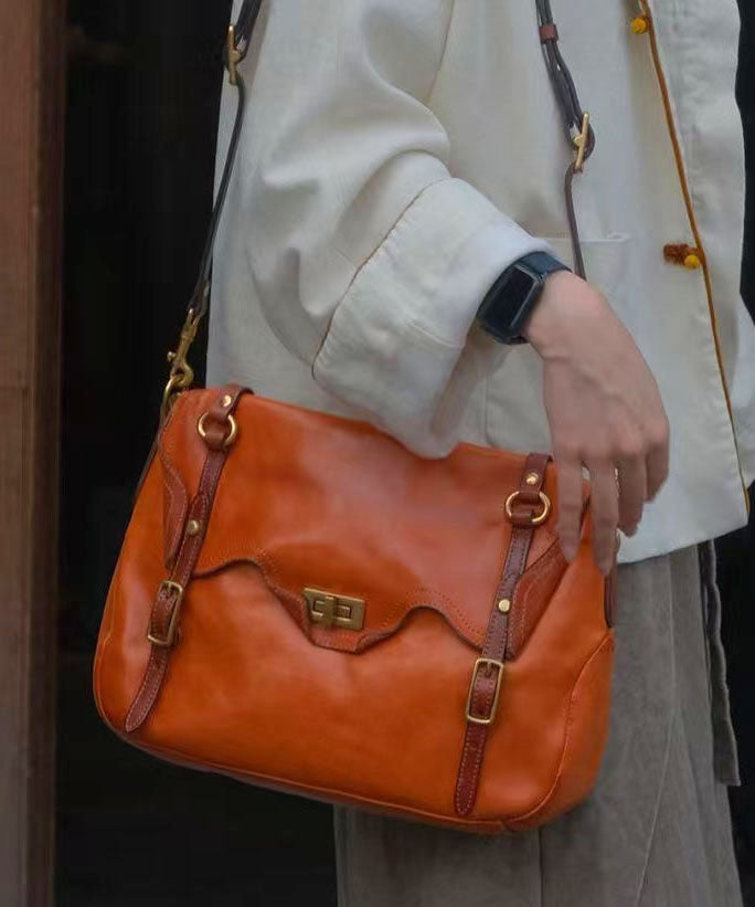 Chic Orange Solid Durable Leather Women Doctor Bag