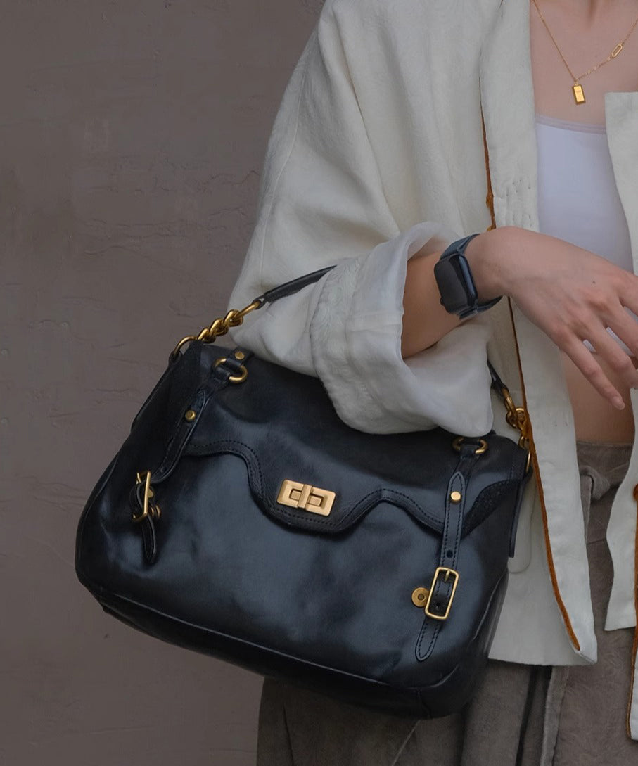 Chic Orange Solid Durable Leather Women Doctor Bag