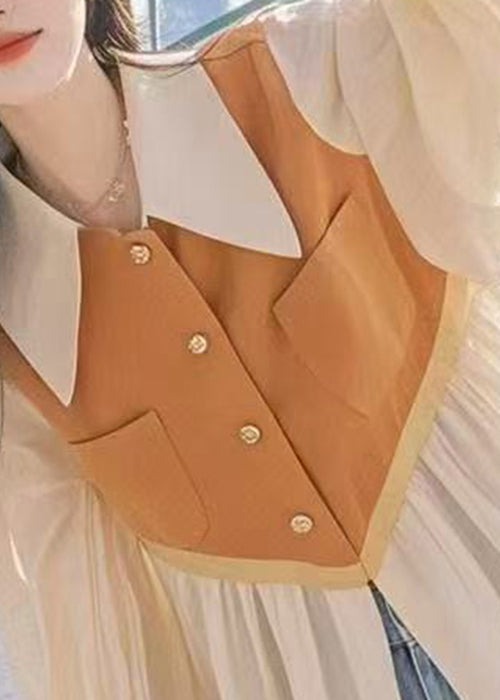 Chic Peter Pan Collar False Two Pieces Patchwork Cotton Shirt Fall