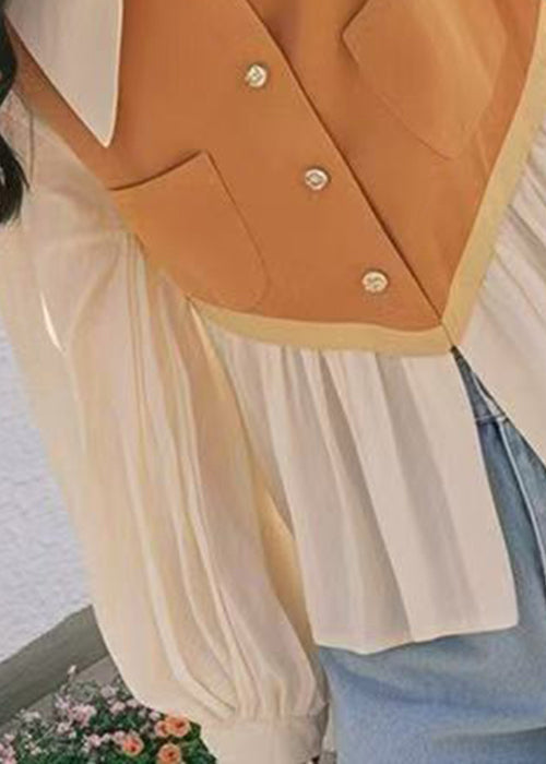 Chic Peter Pan Collar False Two Pieces Patchwork Cotton Shirt Fall