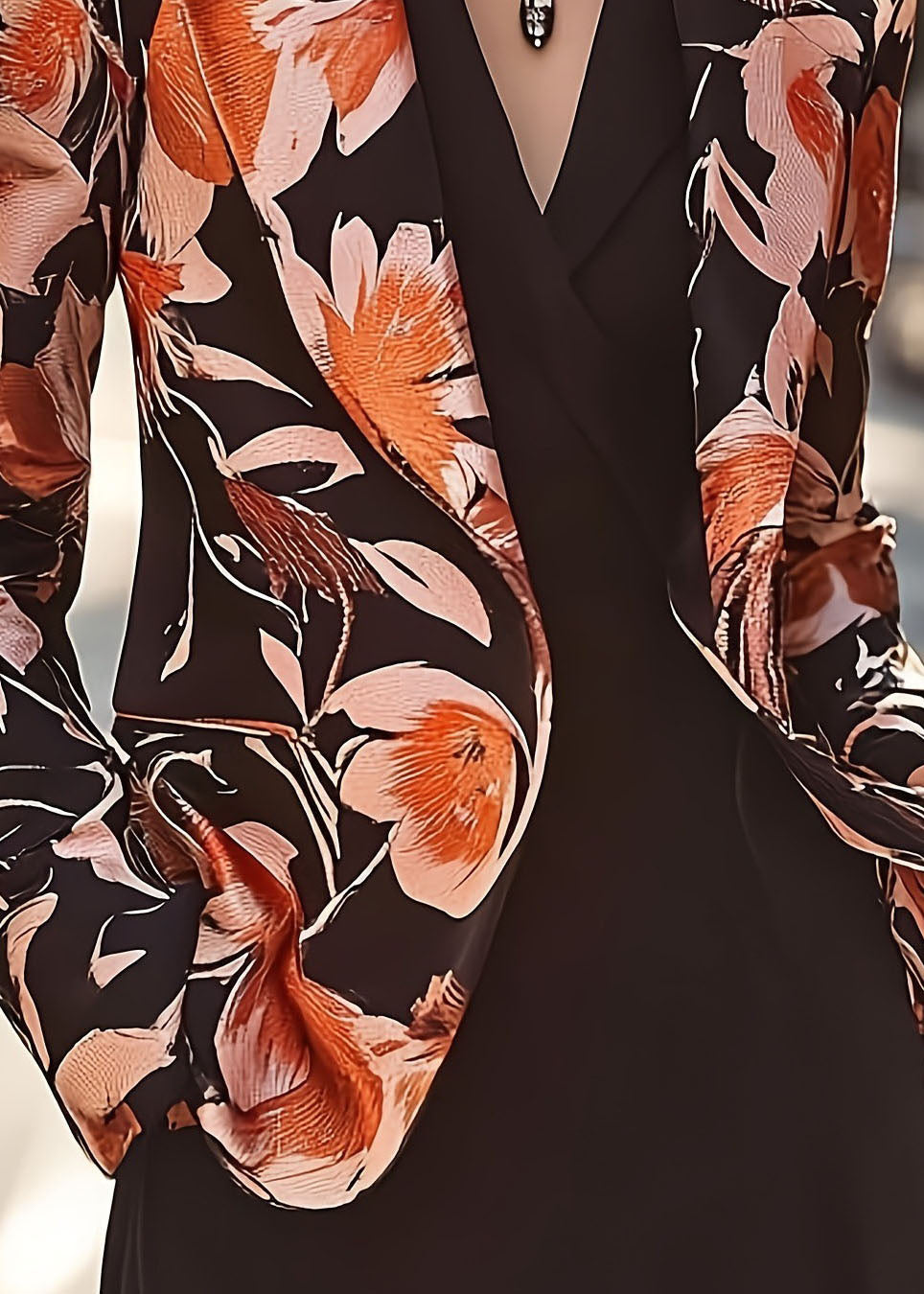 Chic Peter Pan Collar Print Satin Suit Coat Fall