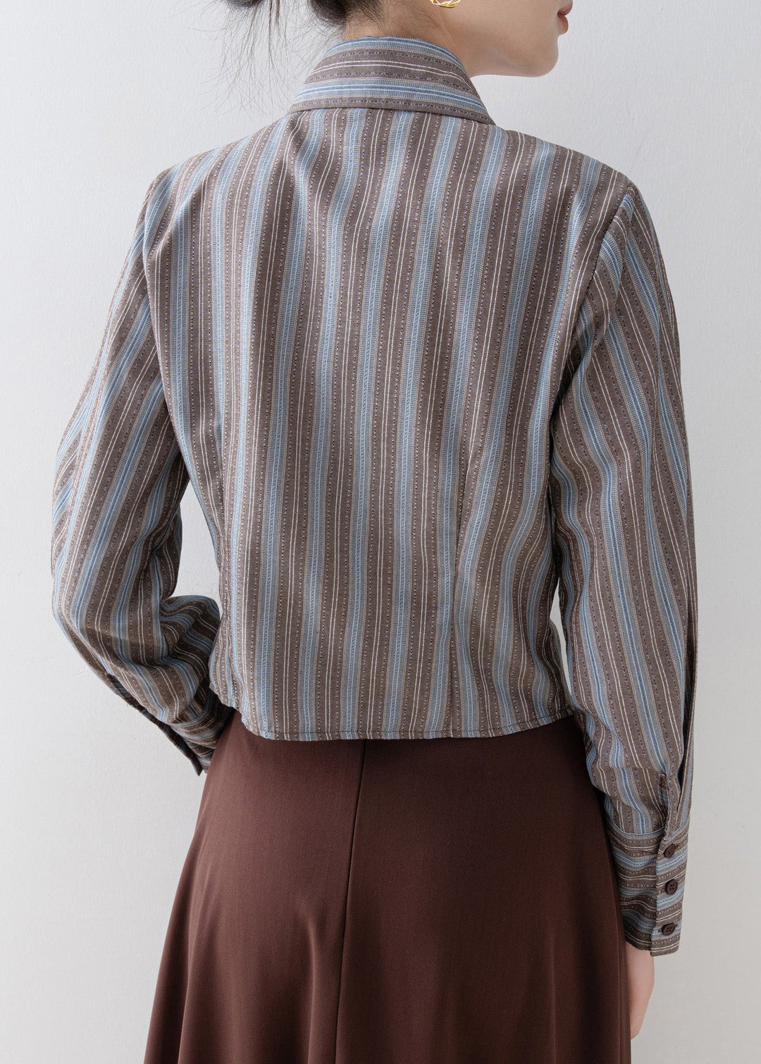 Chic Peter Pan Collar Striped Cotton Shirts Top Spring