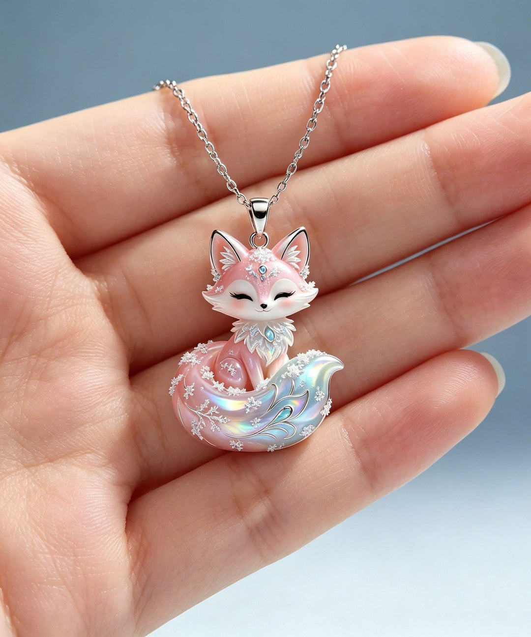 Chic Pink Alloy Enamel Fox Pendant Necklace