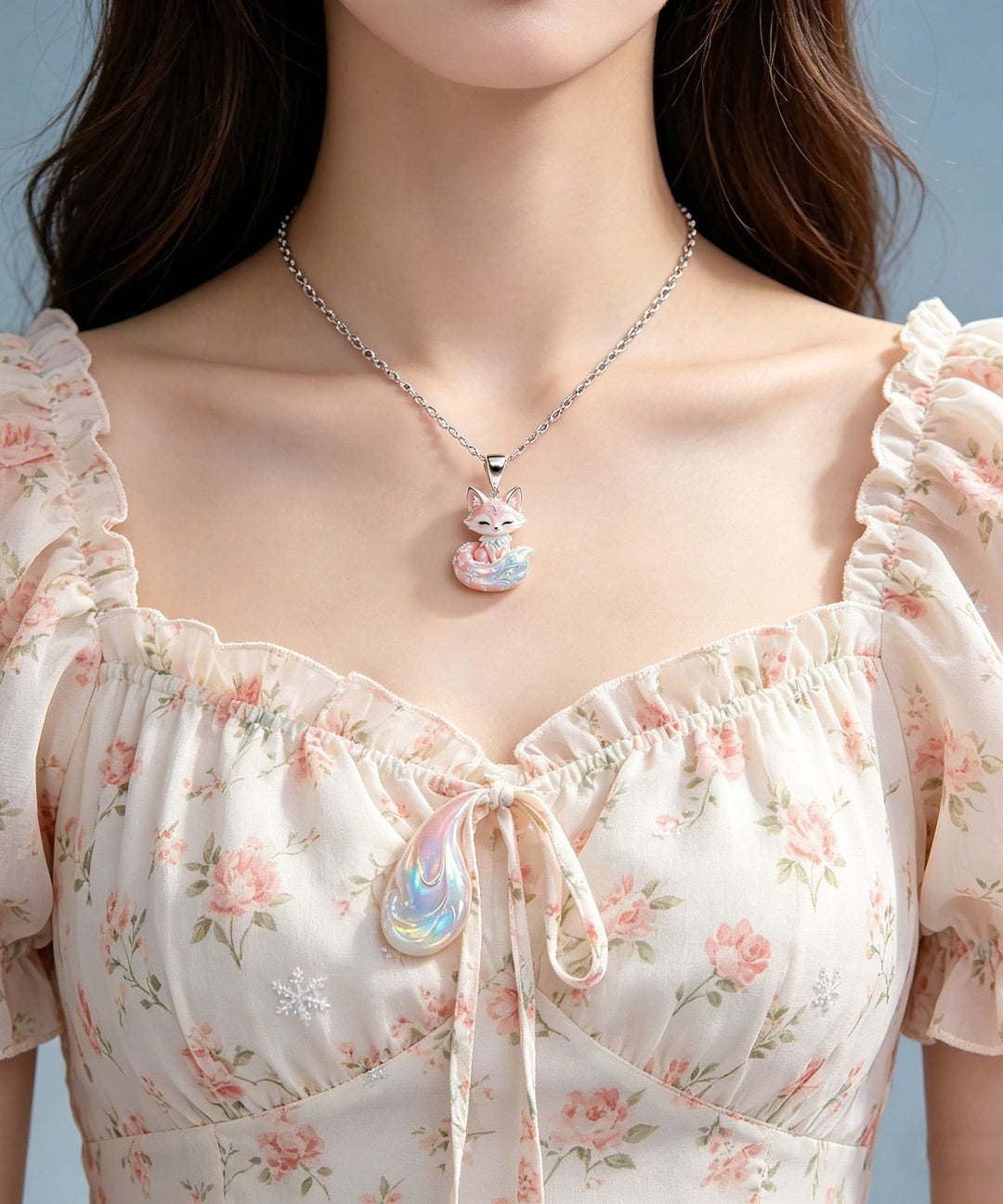 Chic Pink Alloy Enamel Fox Pendant Necklace