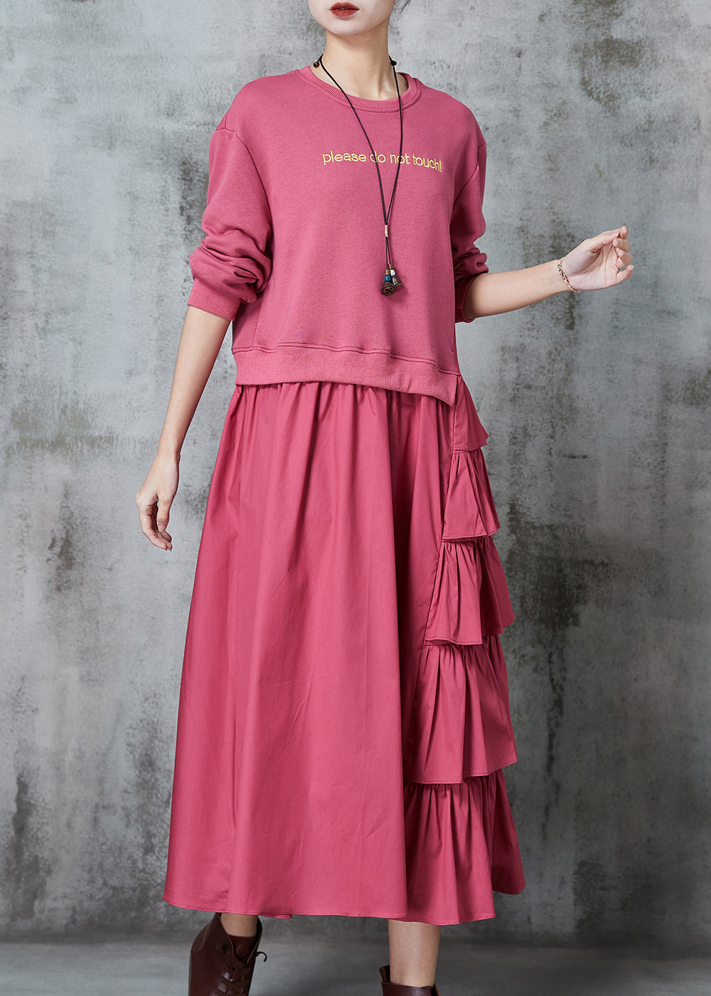 Chic Pink Asymmetrical Patchwork Cotton Holiday Dress Spring