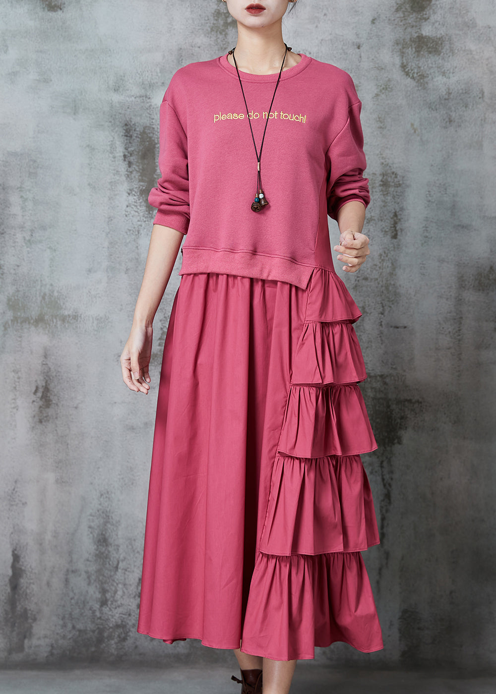 Chic Pink Asymmetrical Patchwork Cotton Holiday Dress Spring