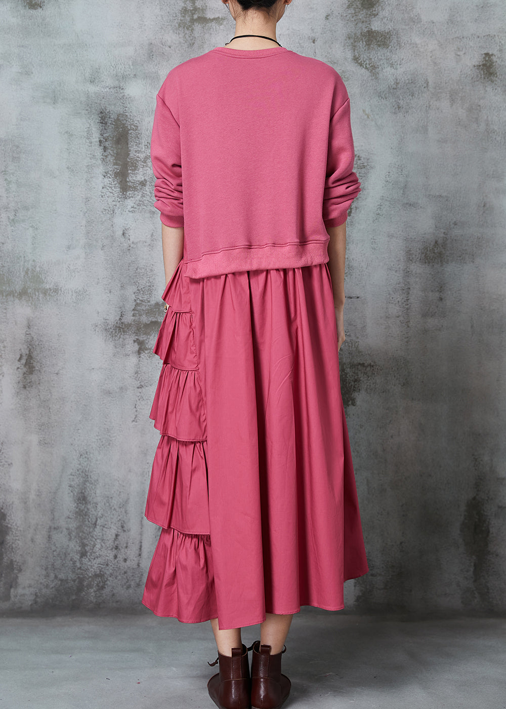 Chic Pink Asymmetrical Patchwork Cotton Holiday Dress Spring