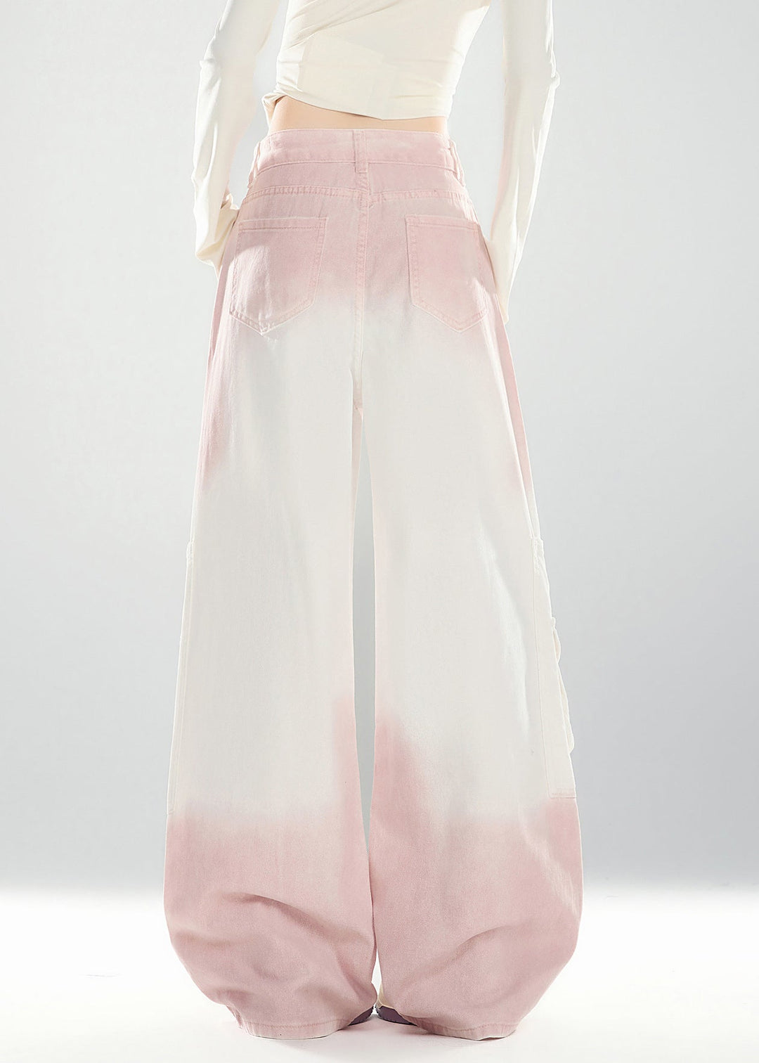 Chic Pink Gradient Color Pockets High Waist Denim Pants Spring