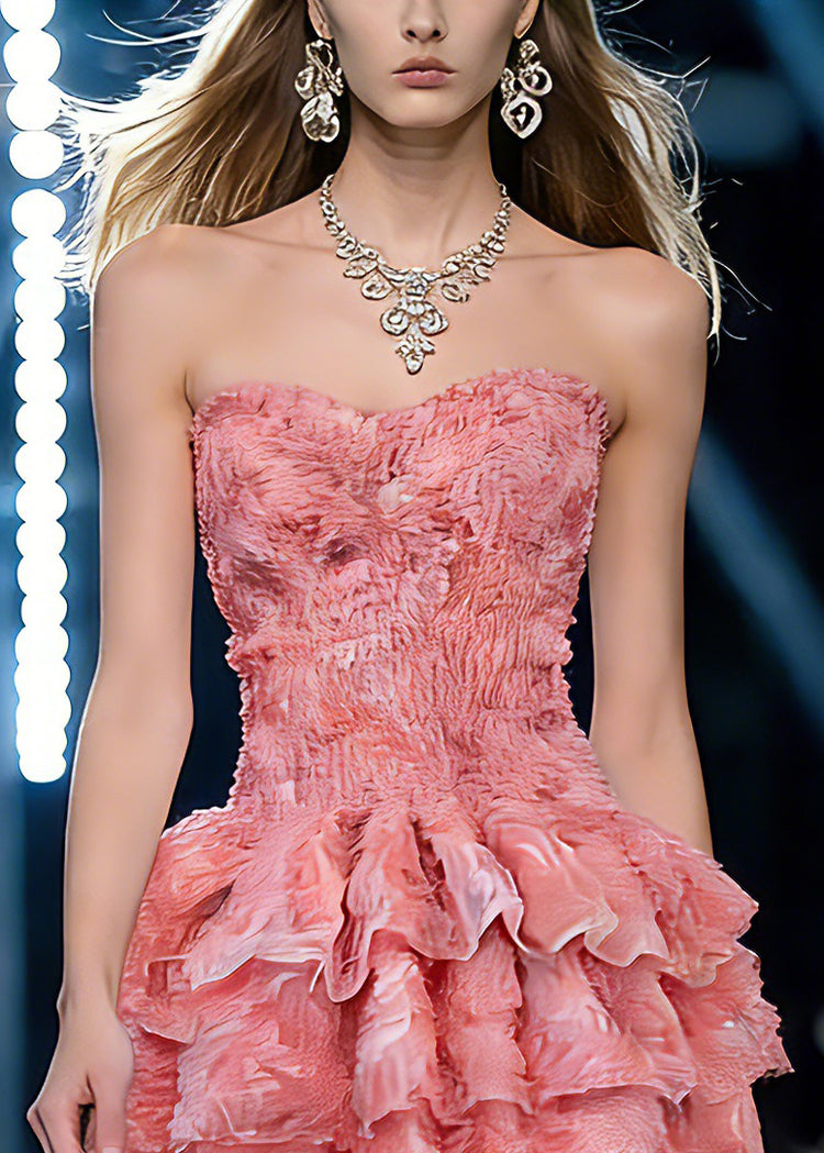 Chic Pink Patchwork Tulle Mid Dresses Summer - Omychic