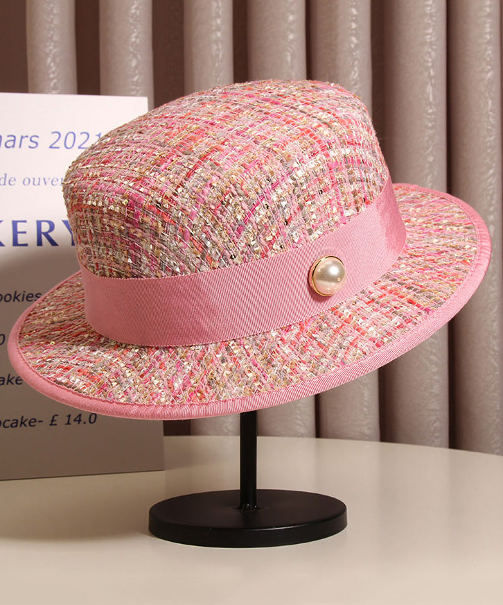 Chic Pink Pearl Jacquard Cloche Hat