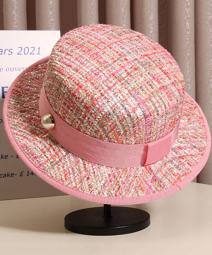 Chic Pink Pearl Jacquard Cloche Hat