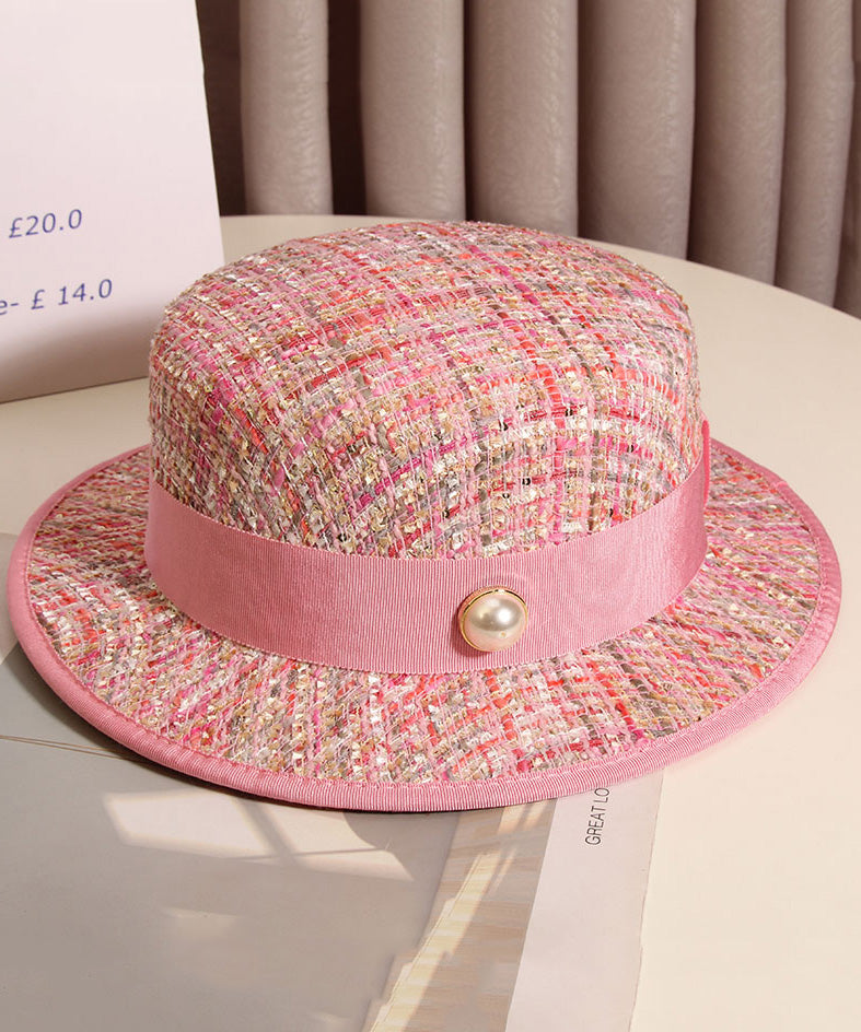 Chic Pink Pearl Jacquard Cloche Hat