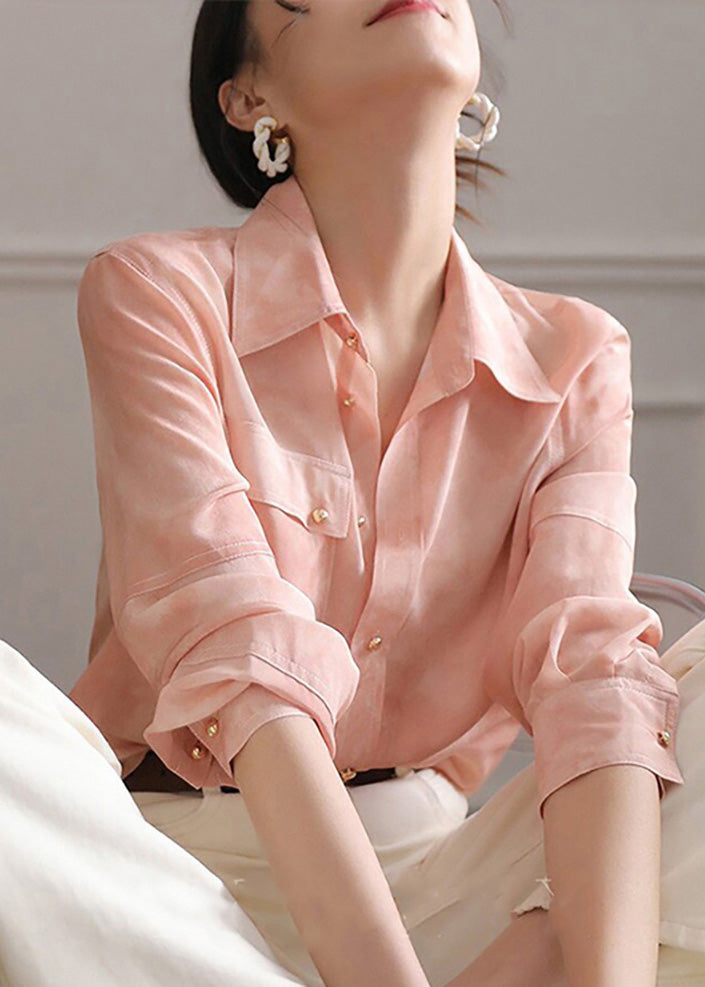 Chic Pink Peter Pan Collar Button Chiffon Blouse Top Spring