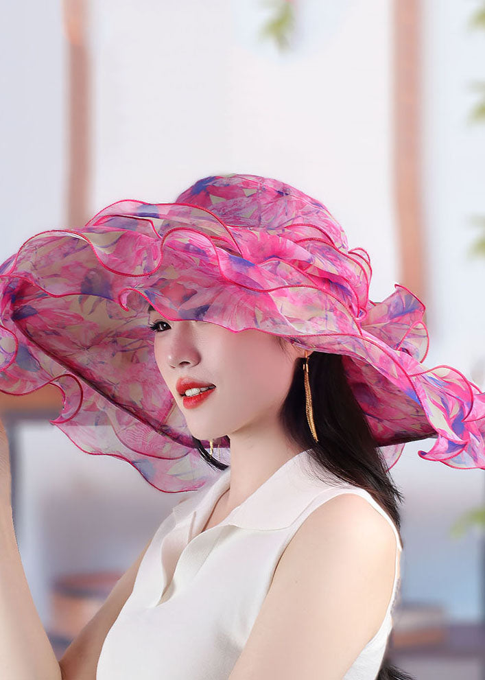 Chic Pink Print Organza Floppy Sun Hat