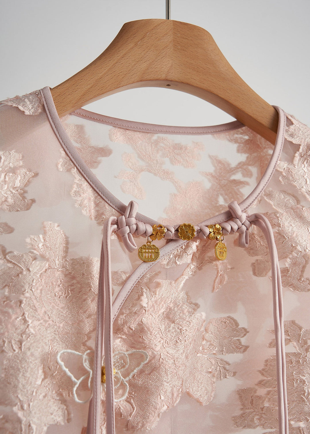 Chic Pink Ruffled Jacquard Silk Vest Sleeveless