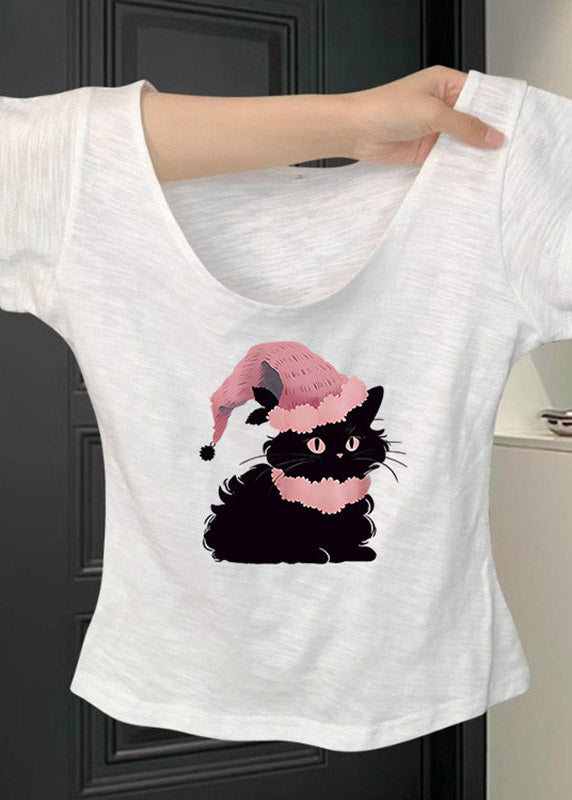 Chic Pink U Neck Animal Print T Shirt Short Sleeve