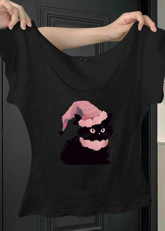 Chic Pink U Neck Animal Print T Shirt Short Sleeve