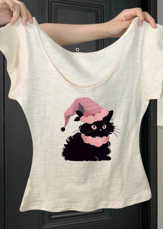 Chic Pink U Neck Animal Print T Shirt Short Sleeve