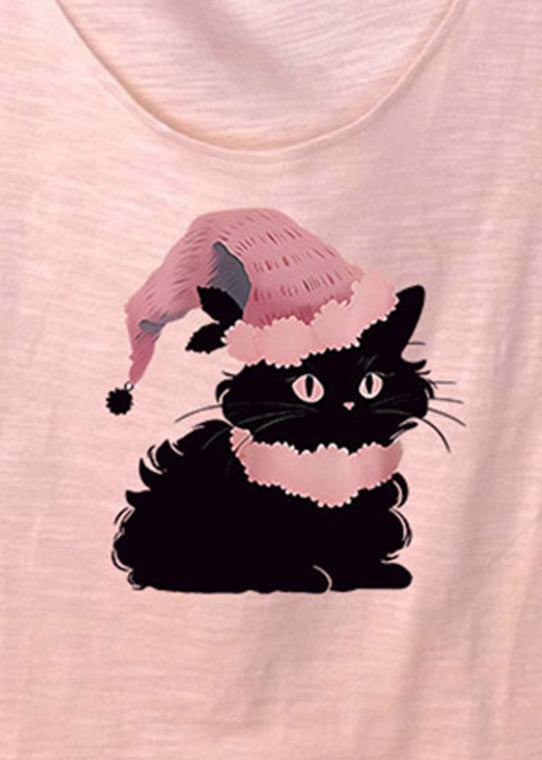 Chic Pink U Neck Animal Print T Shirt Short Sleeve
