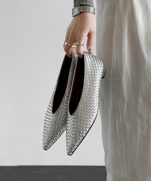 Chic Pointed Toe Wedge Shoes Gold Cowhide Leather