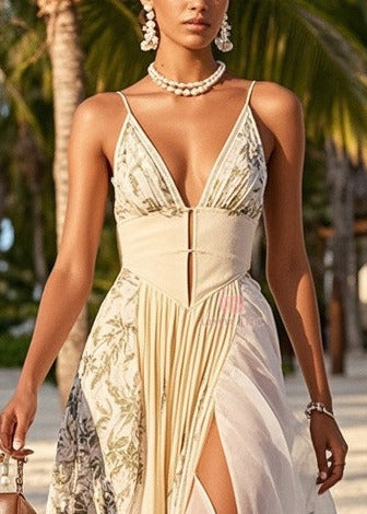 Chic Print Asymmetrical Exra Large Hem Chiffon Party Dress Summer