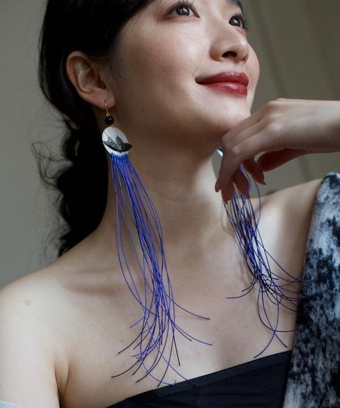 Chic Purple Alloy Agate Shell Butterfly Tassel Drop Earrings