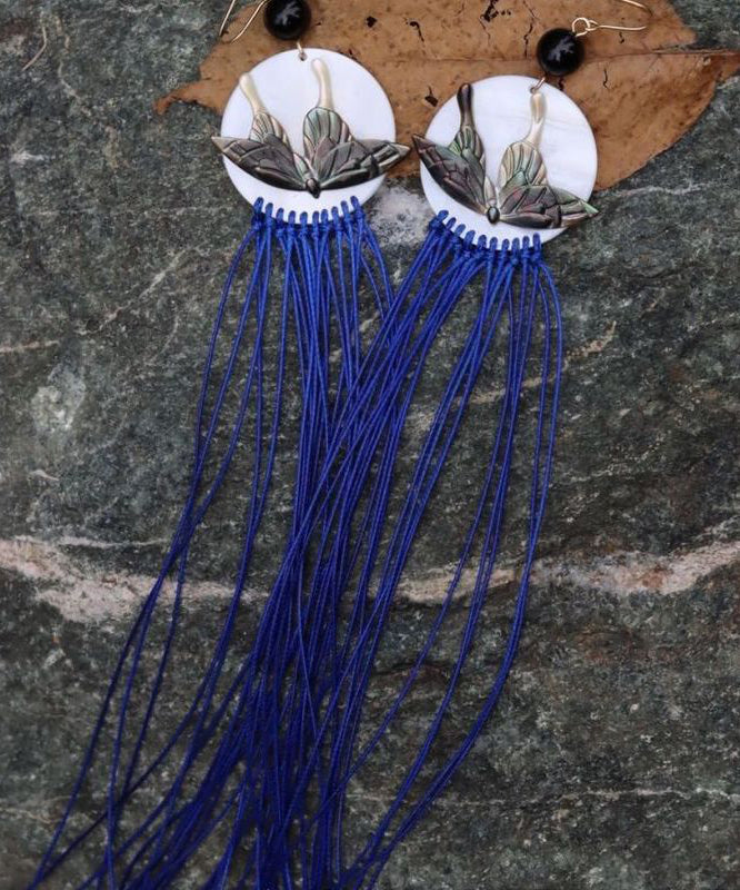 Chic Purple Alloy Agate Shell Butterfly Tassel Drop Earrings