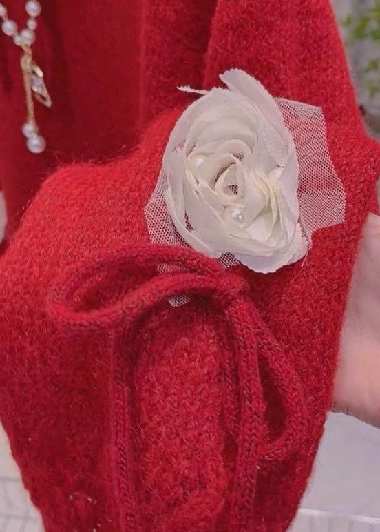 Chic Purple Floral Bow Knit Knit Sweaters Spring