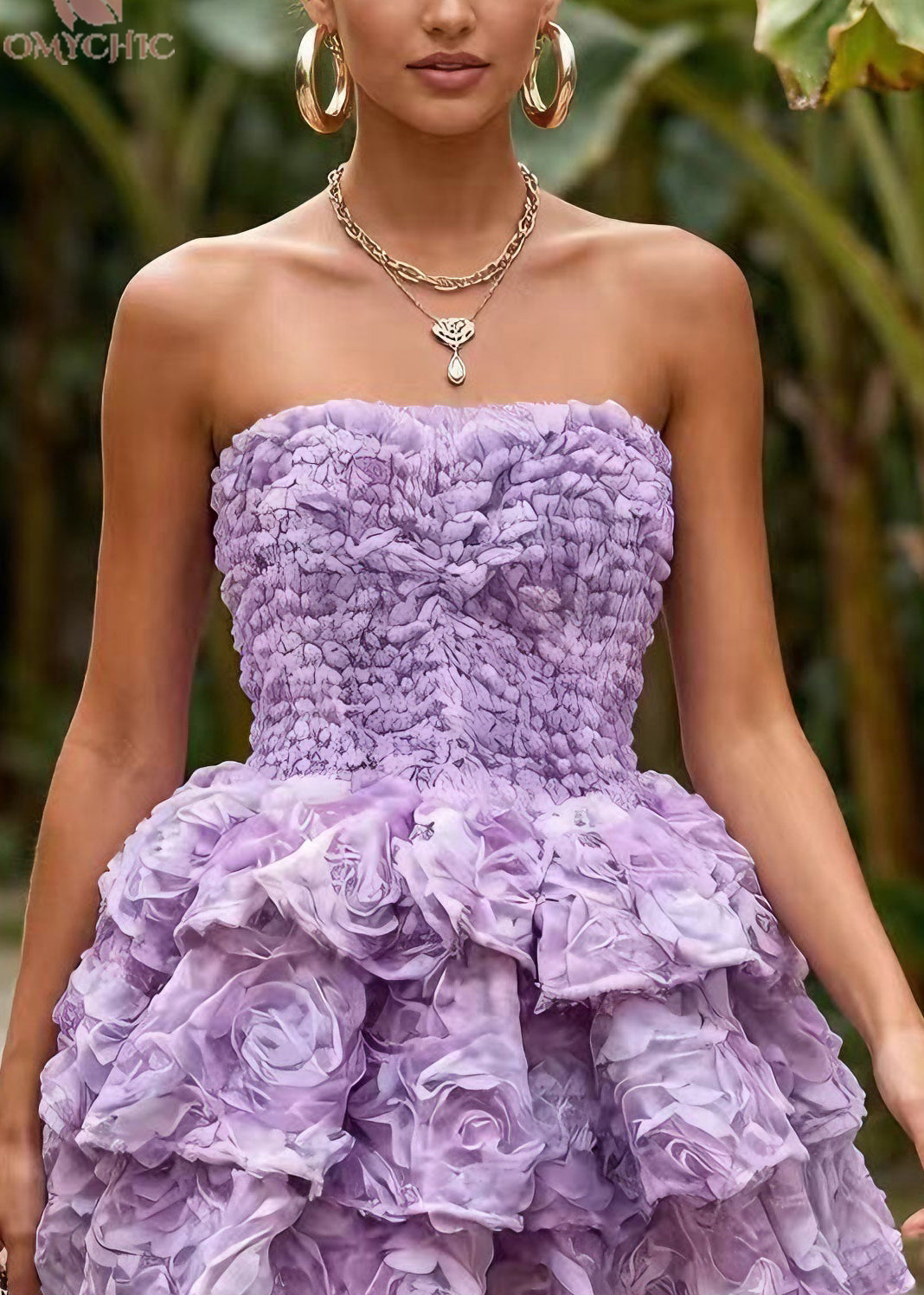 Chic Purple Floral Patchwork Tulle Mini Strapless Dress