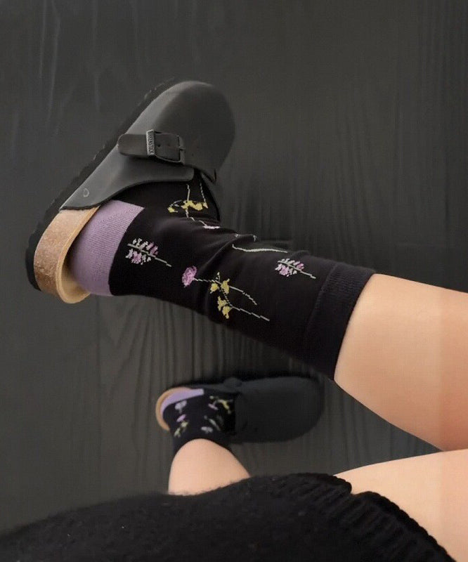 Chic Purple Jacquard Cotton Mid Calf Socks