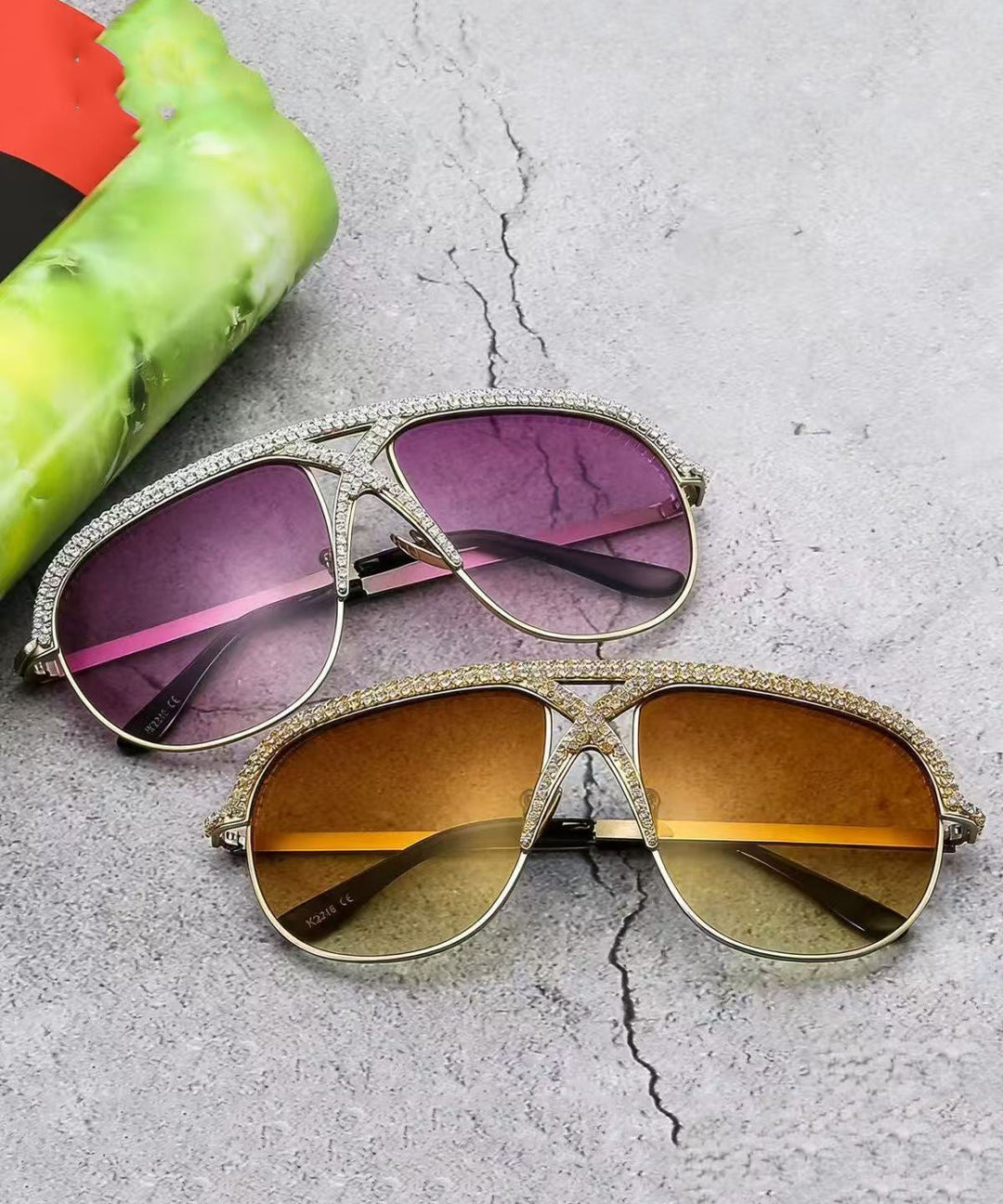 Chic Purple Large Frame Colorful Diamond Inlaid Sunglasses