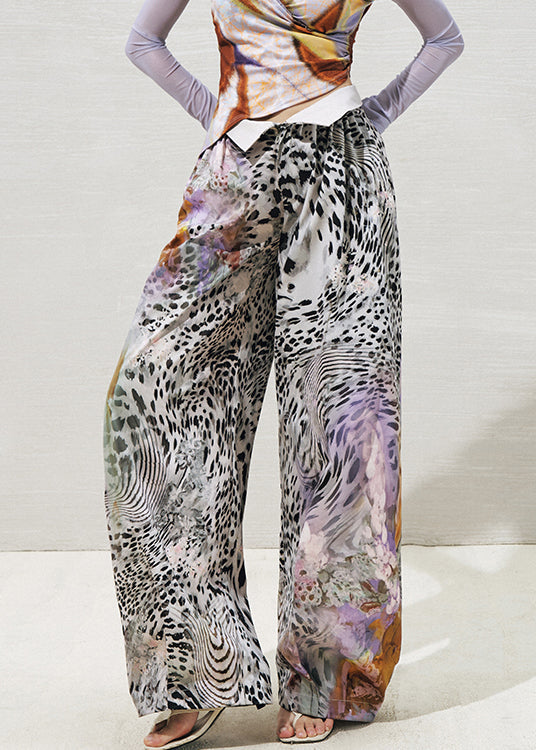 Chic Purple Leopard High Waist Cotton Wide Leg Pants Summer