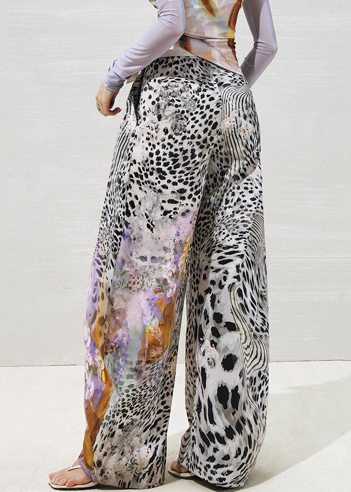 Chic Purple Leopard High Waist Cotton Wide Leg Pants Summer