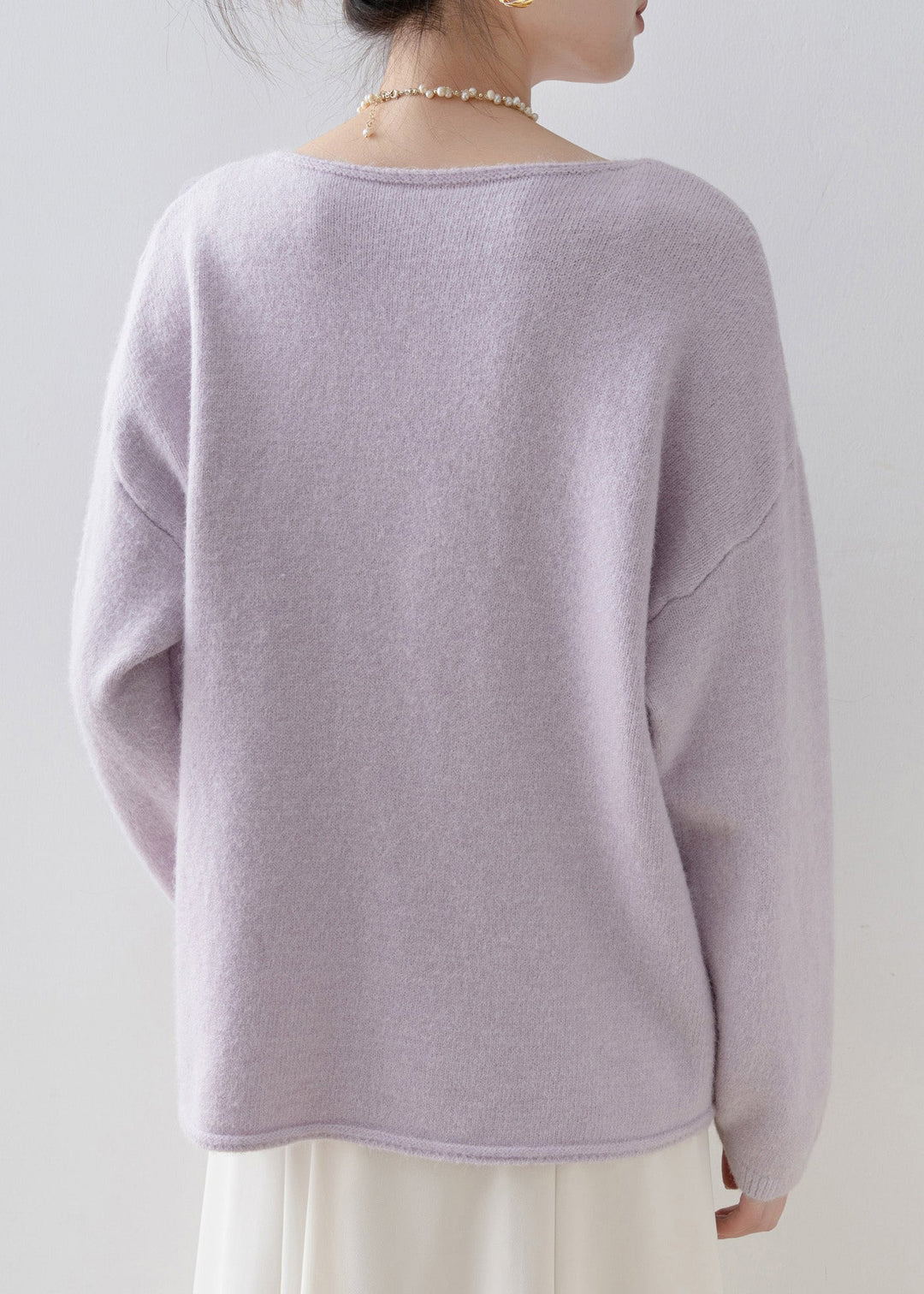 Chic Purple O Neck Floral Sequins Zircon Knit Top Spring