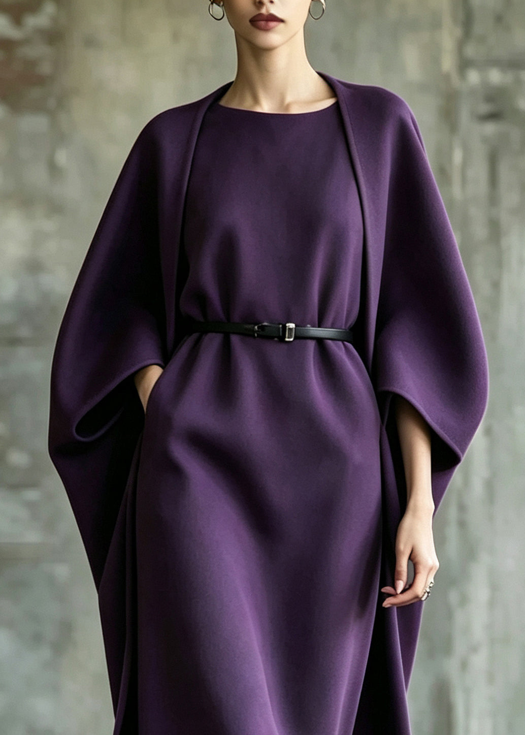 Chic Purple Oversized Woolen Two Pieces Set Winter