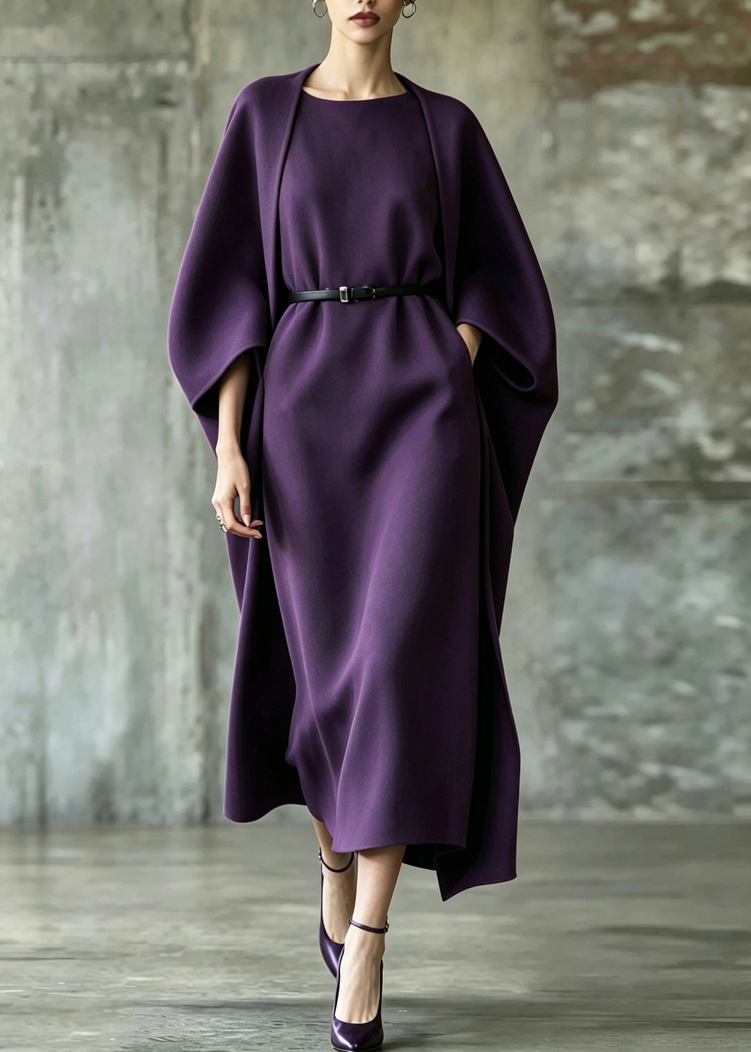 Chic Purple Oversized Woolen Two Pieces Set Winter