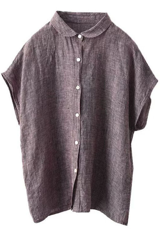 Chic Purple Peter Pan Collar Linen Shirt Top Summer
