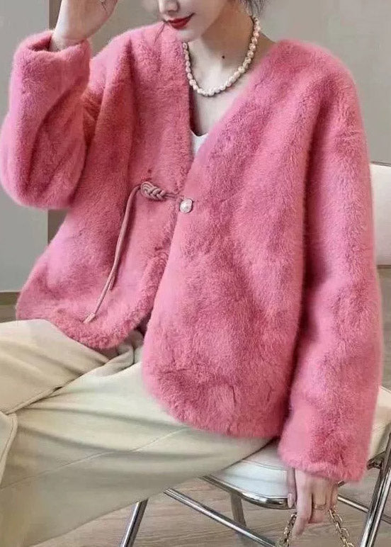 Chic Purple V Neck Tassel Faux Fur Short Jacket Winter