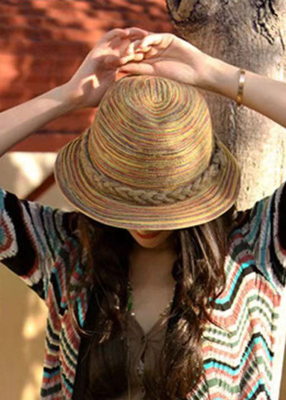 Chic Rainbow Hand WovenFoldable Floppy Sun Hat