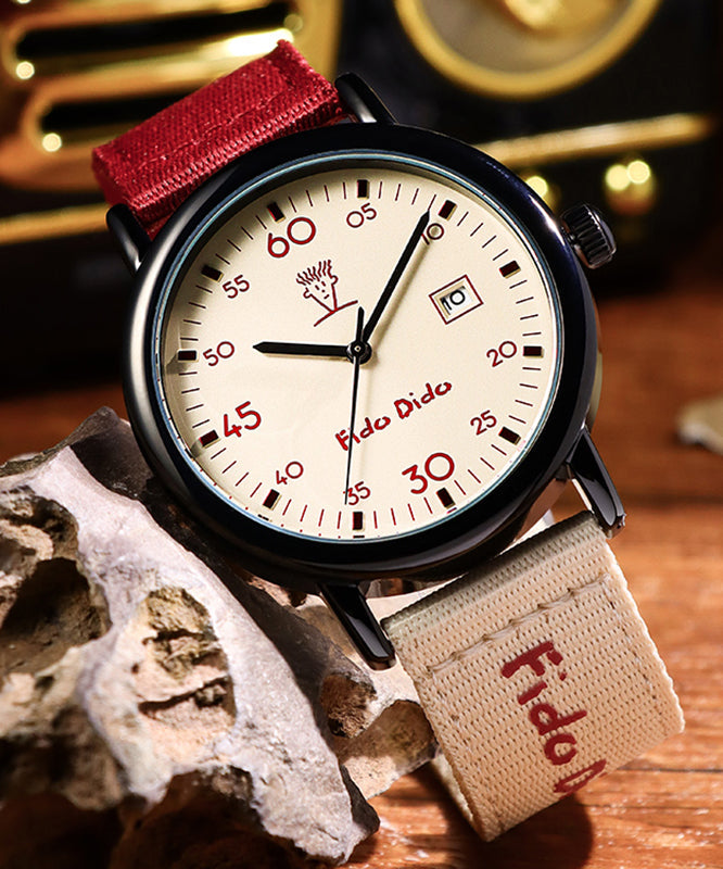 Chic Red Alloy Fabric Quartz Movement Watch