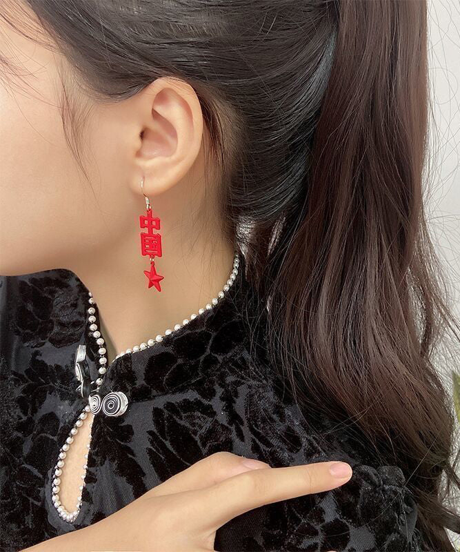 Chic Red Copper Alloy I Love You China Hollow Out Drop Earrings