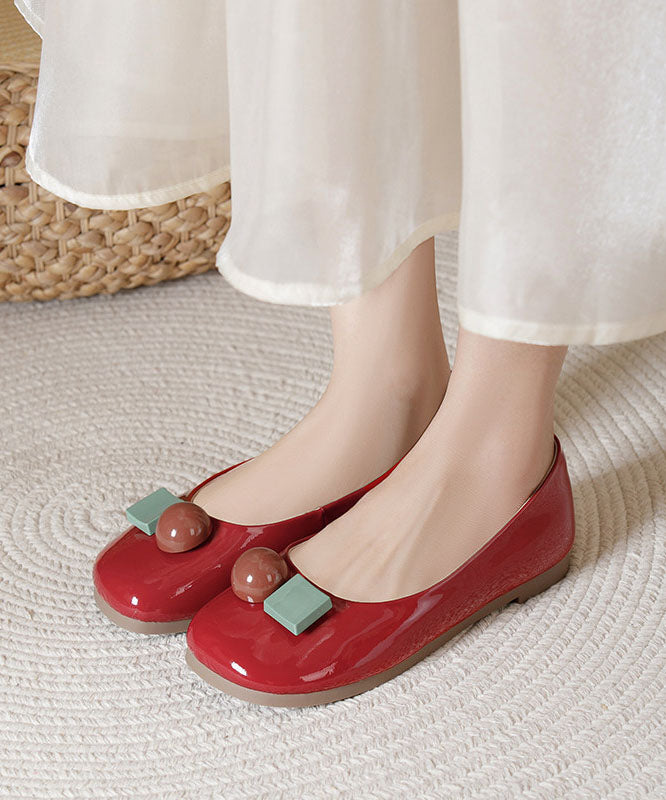 Chic Red Decorated Comfy Penny Loafers Cowhide Leather