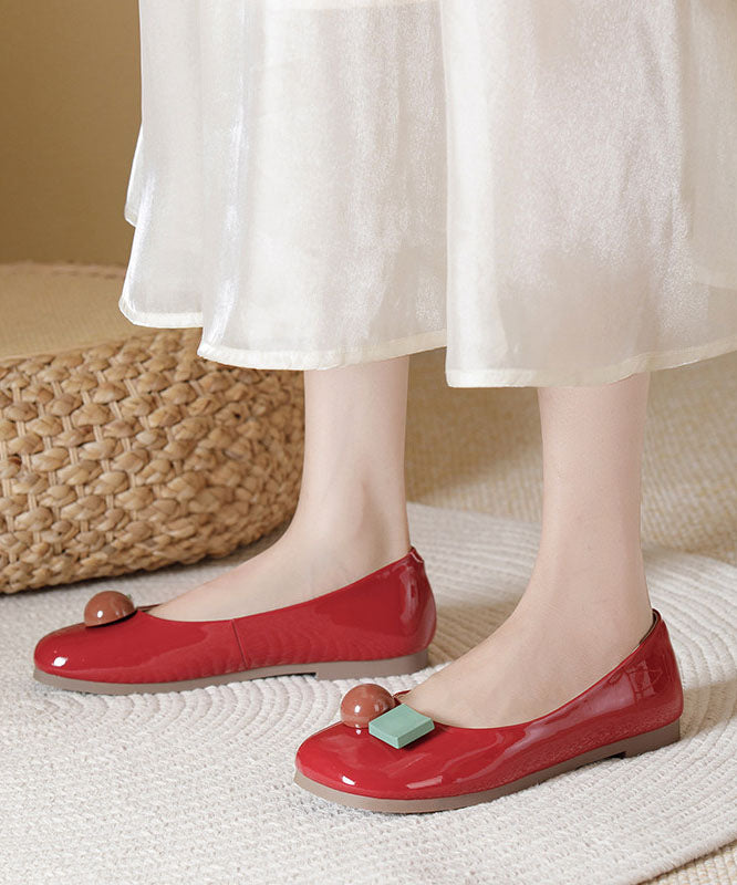 Chic Red Decorated Comfy Penny Loafers Cowhide Leather