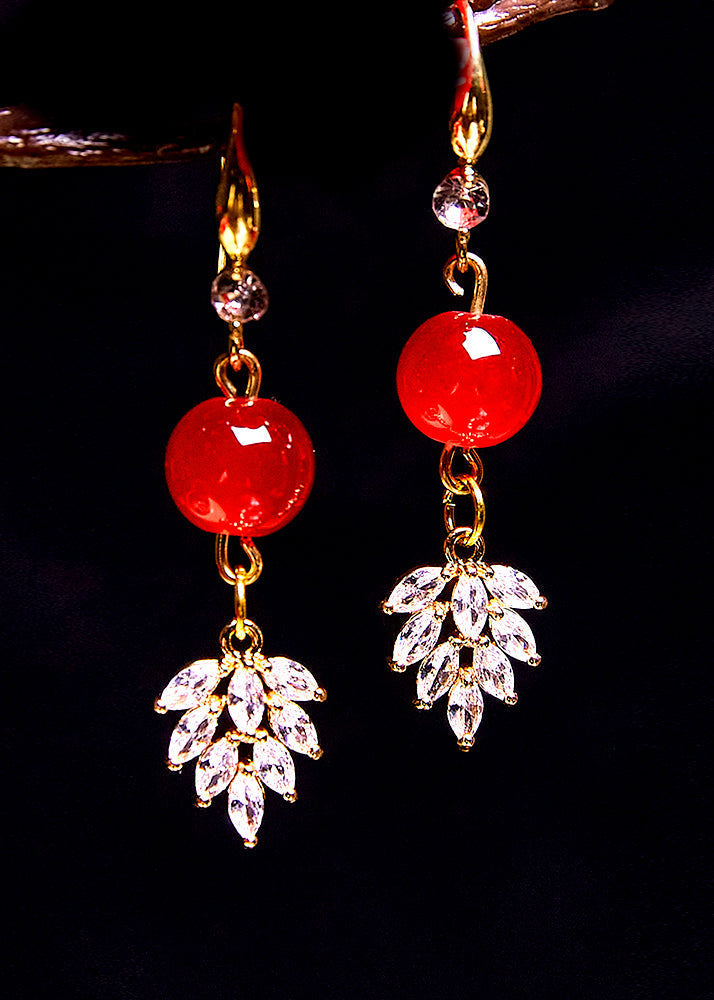 Chic Red Gem Stone Zircon Drop Earrings - Omychic