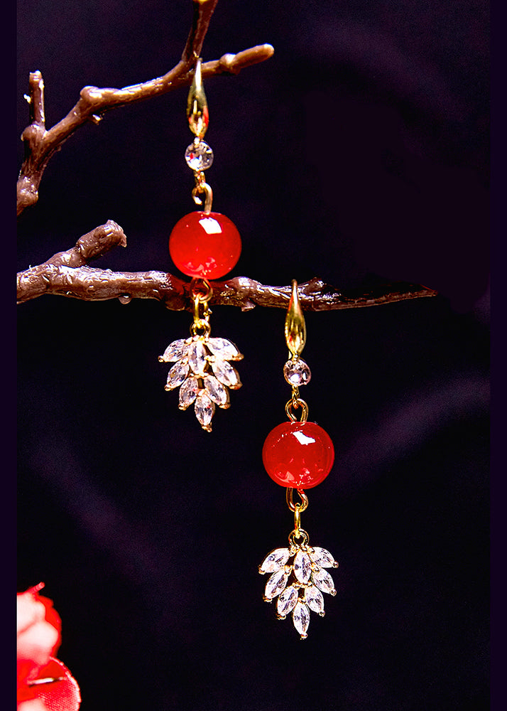 Chic Red Gem Stone Zircon Drop Earrings - Omychic