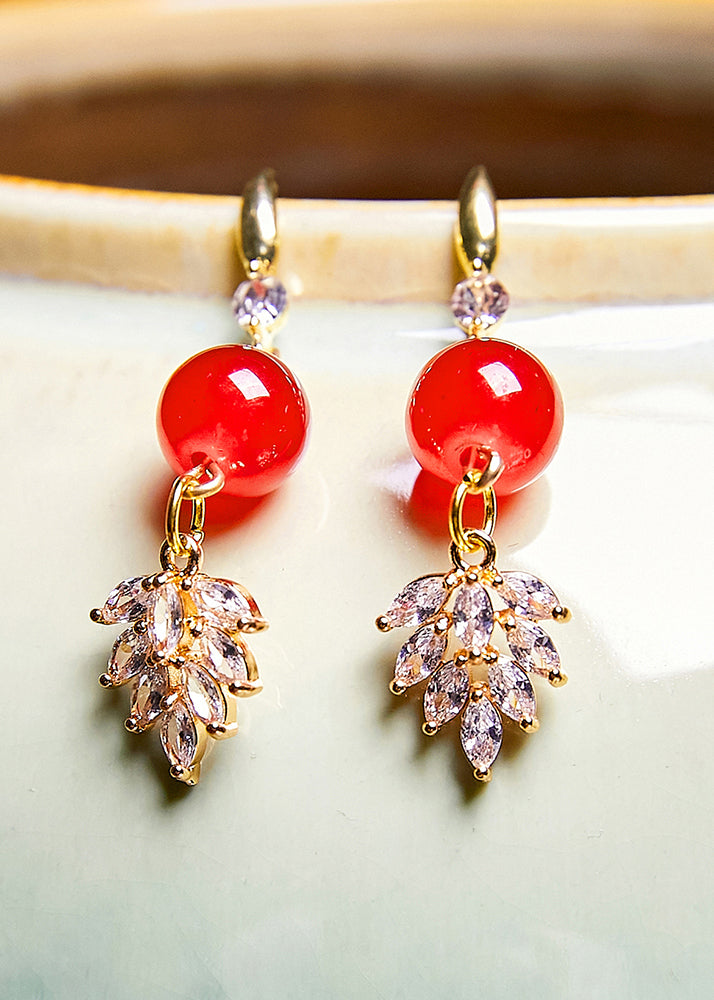 Chic Red Gem Stone Zircon Drop Earrings - Omychic
