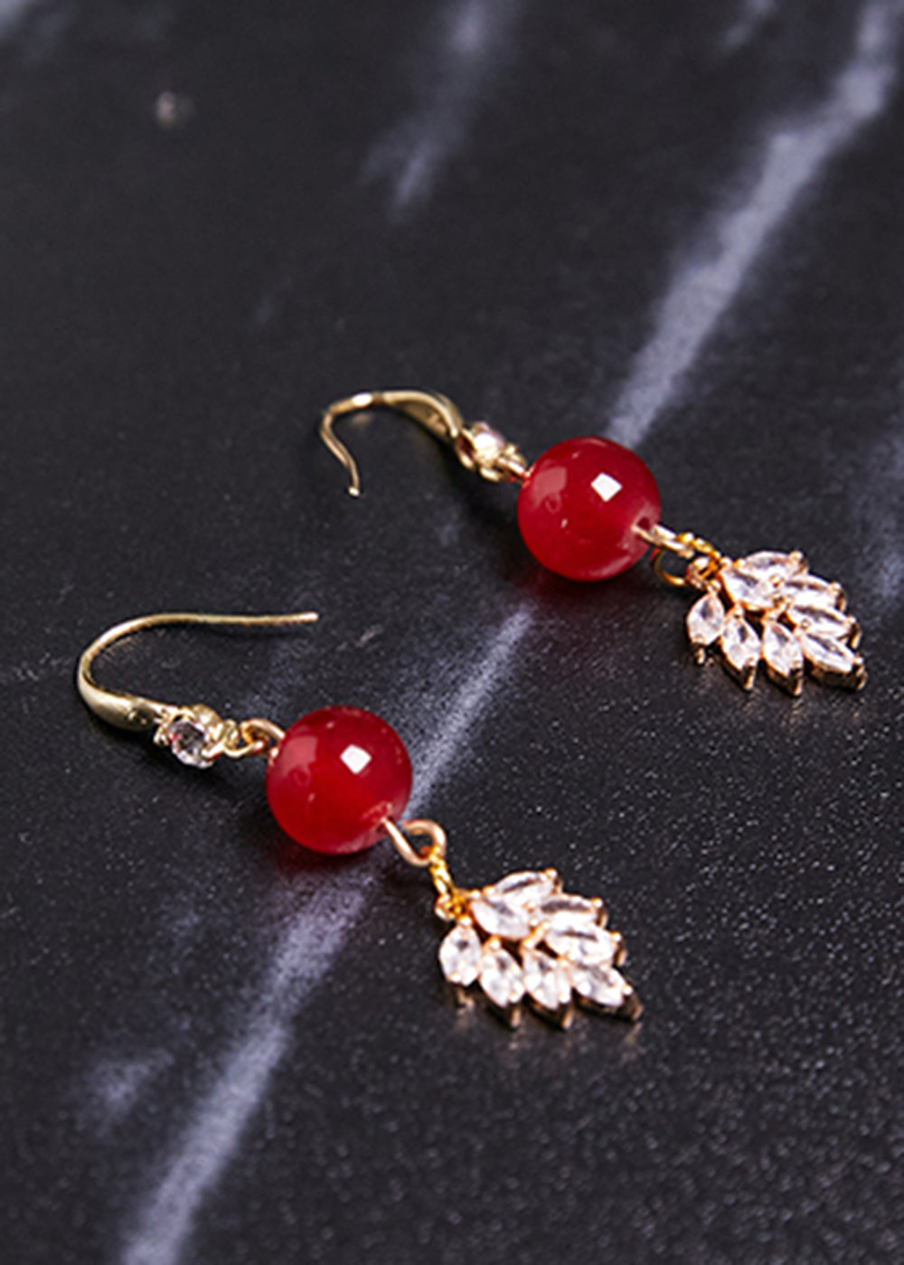 Chic Red Gem Stone Zircon Drop Earrings - Omychic