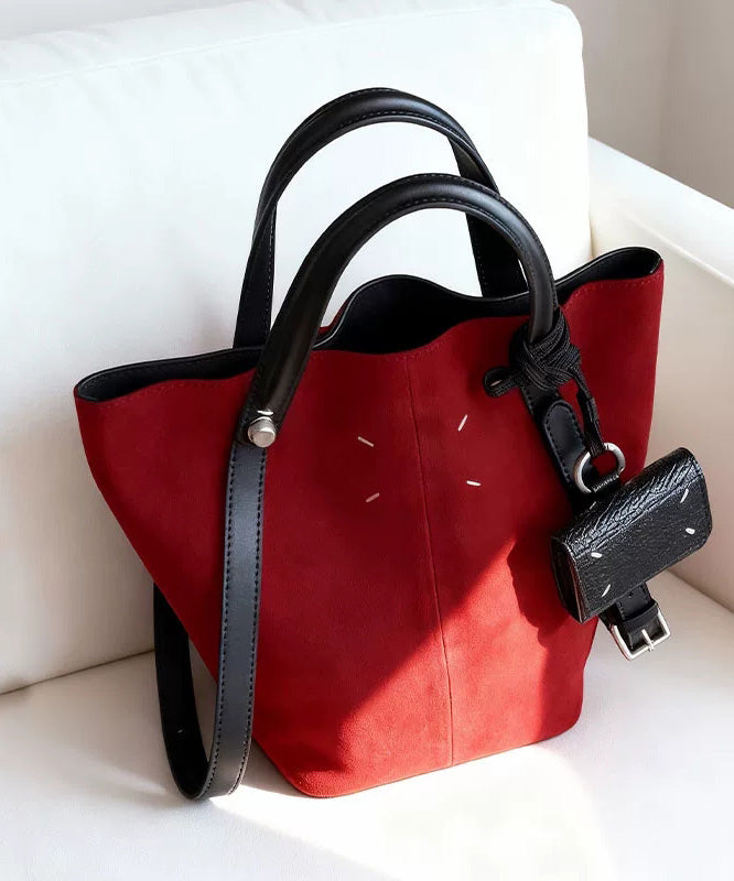 Chic Red Large Capacity Suede Bucket Bag
