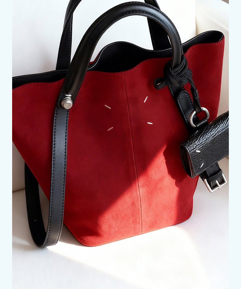 Chic Red Large Capacity Suede Bucket Bag