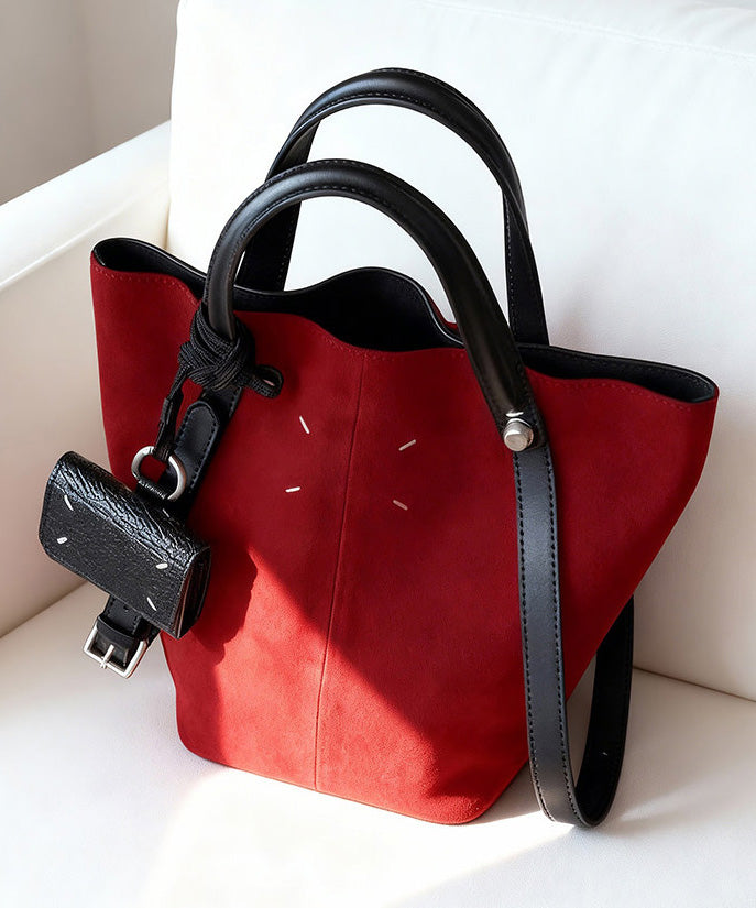 Chic Red Large Capacity Suede Bucket Bag